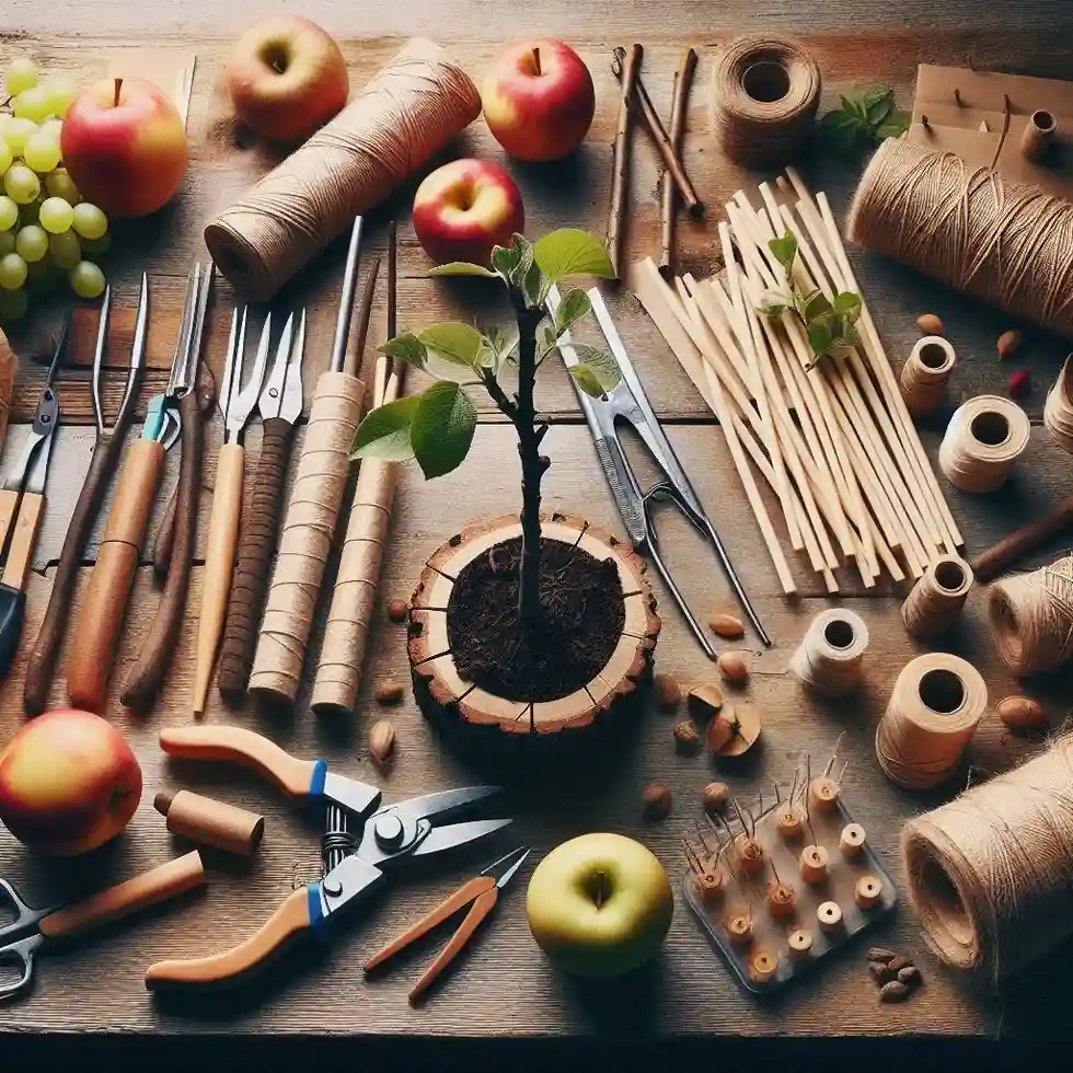 Photo-du-materiel-de-greffe-pour-greffer-un-arbre-fruitie-etale-sur-une-table_2_